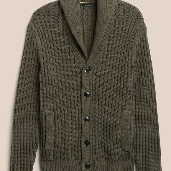 Banana Republic Organic Cotton Shawl Collar Wide Ribbed-Knit Stitch Card… - Picture 14 of 14